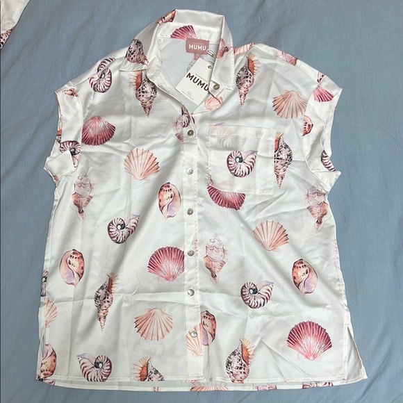 NWT Show Me Your MuMu Seashell Print Pajama Set - White and Pink - Picture 5 of 7